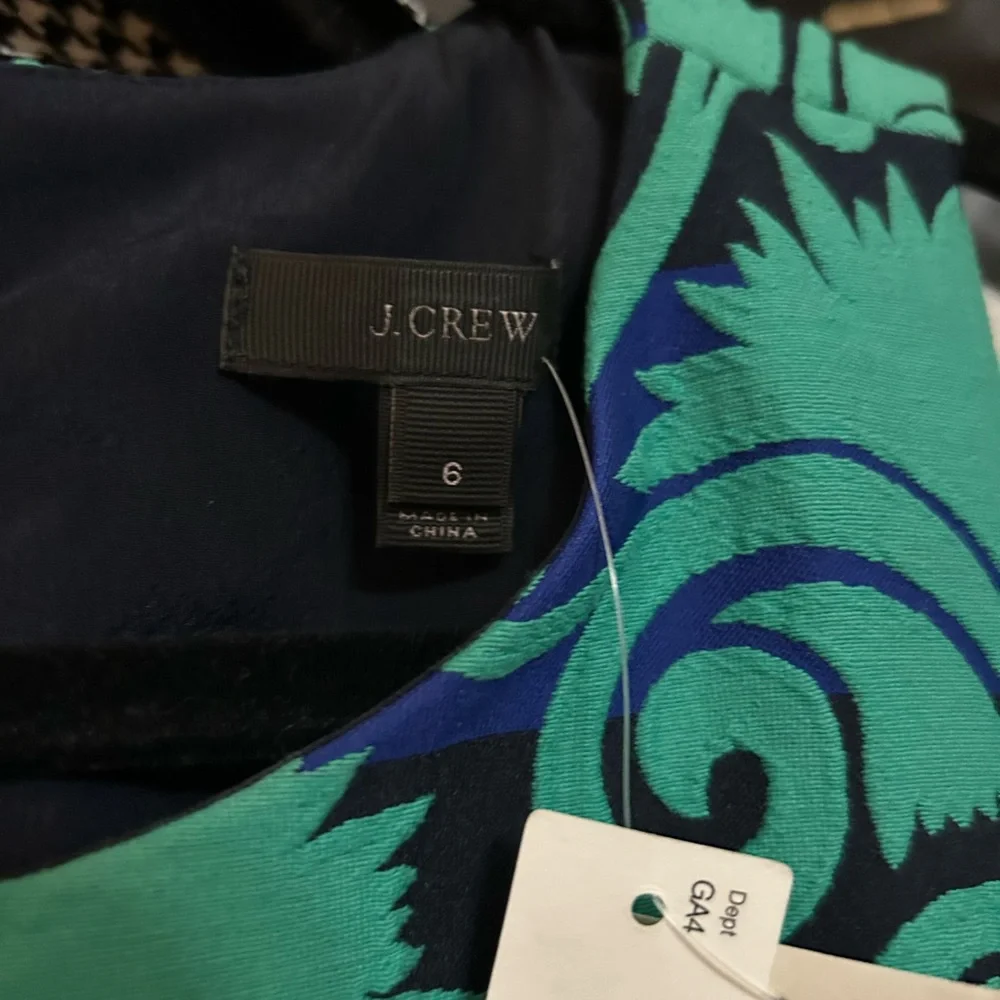 NWT J.Crew Black Label Blue Green Jacquard Sleeveless A Line Dress Size 6